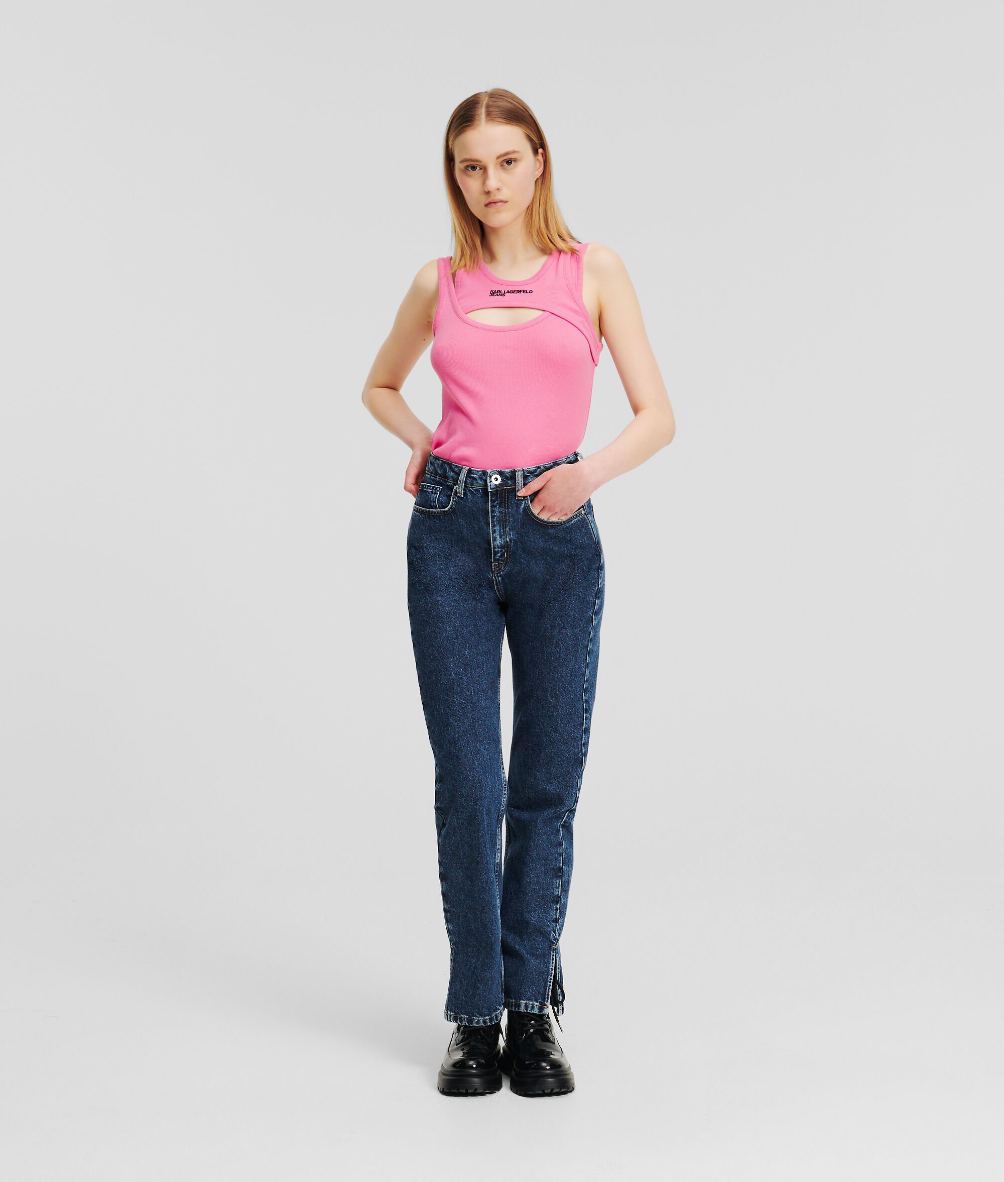 (image for) Excellent Performance KLJ HIGH-RISE STRAIGHT JEANS WITH SPLIT HEM